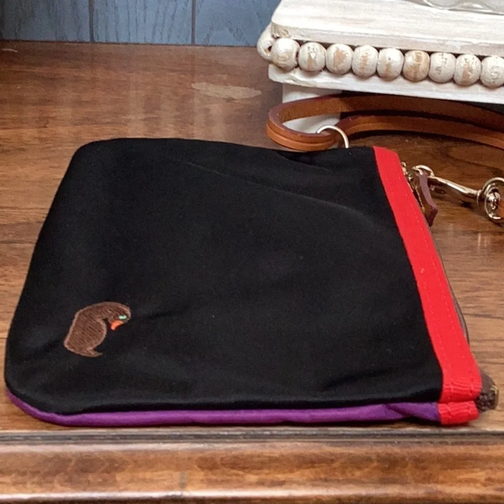 Dooney & Bourke black, red and purple nylon clutch, wristlet, zipper pouch